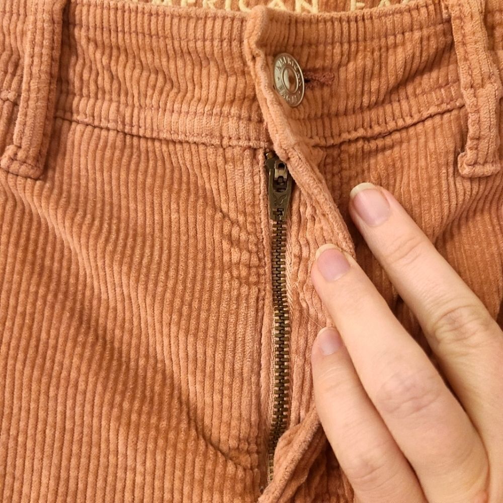 American Eagle Cargo Pants Salmon Pink Corduroy Super High Rise Baggy Wide Leg - Picture 4 of 10